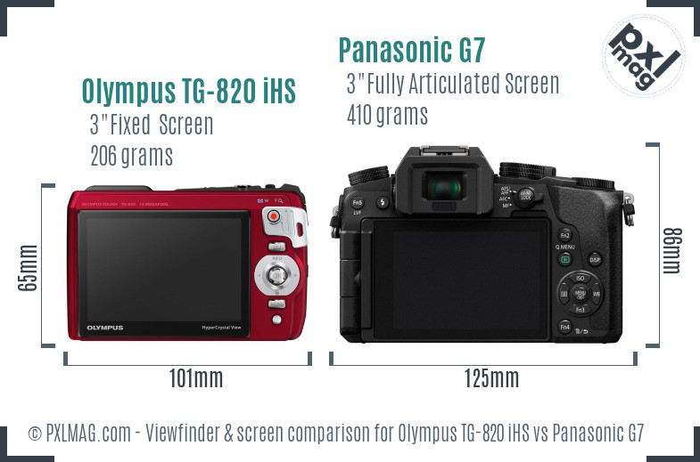 Olympus TG-820 iHS vs Panasonic G7 Screen and Viewfinder comparison