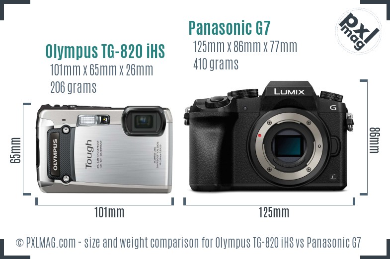 Olympus TG-820 iHS vs Panasonic G7 size comparison Olympus TG-820 iHS vs Panasonic G7 size comparison