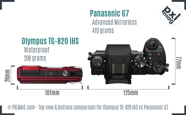 Olympus TG-820 iHS vs Panasonic G7 top view buttons comparison