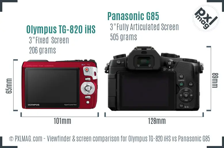 Olympus TG-820 iHS vs Panasonic G85 Screen and Viewfinder comparison