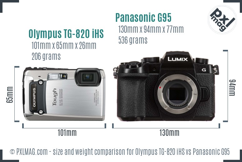 Olympus TG-820 iHS vs Panasonic G95 size comparison