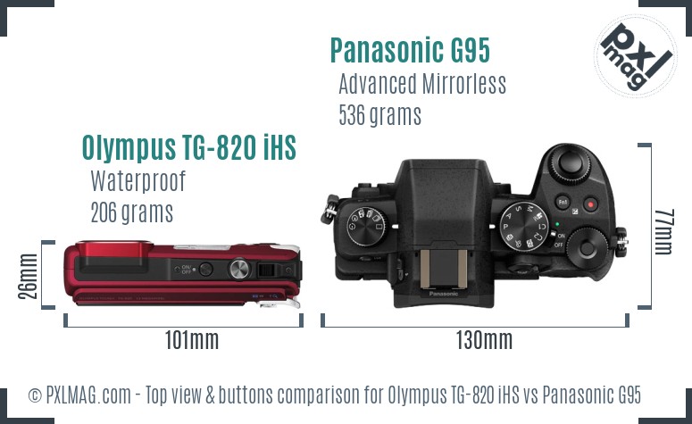 Olympus TG-820 iHS vs Panasonic G95 top view buttons comparison