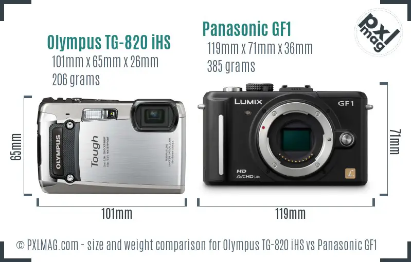 Olympus TG-820 iHS vs Panasonic GF1 size comparison