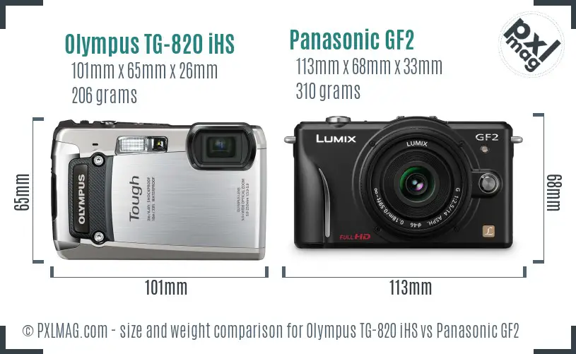 Olympus TG-820 iHS vs Panasonic GF2 size comparison