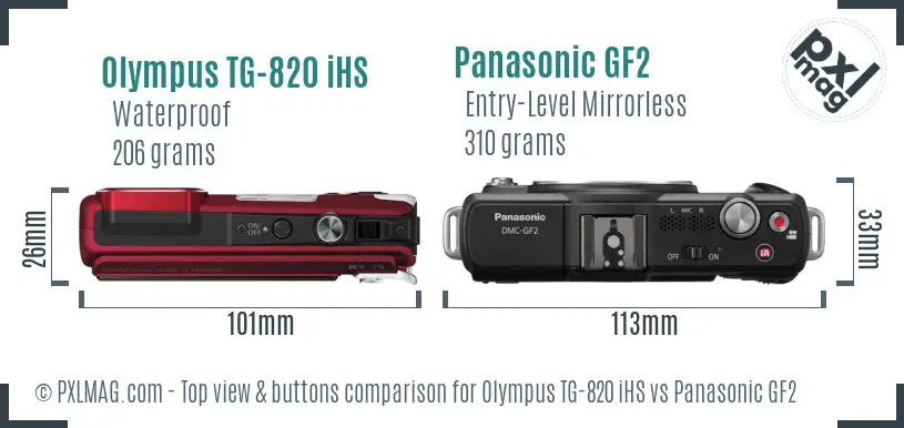 Olympus TG-820 iHS vs Panasonic GF2 top view buttons comparison
