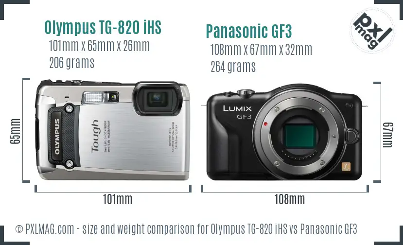 Olympus TG-820 iHS vs Panasonic GF3 size comparison
