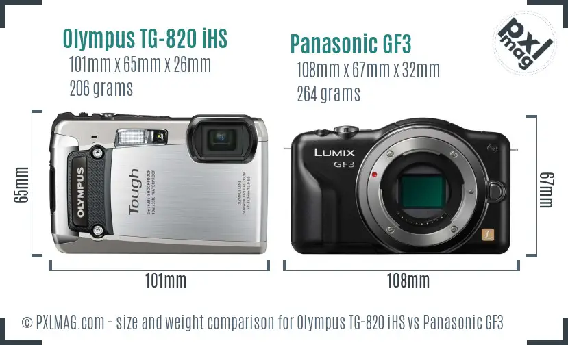 Olympus TG-820 iHS vs Panasonic GF3 size comparison Olympus TG-820 iHS vs Panasonic GF3 size comparison