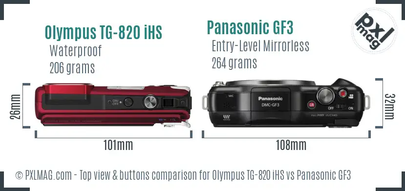 Olympus TG-820 iHS vs Panasonic GF3 top view buttons comparison Olympus TG-820 iHS vs Panasonic GF3 top view buttons comparison
