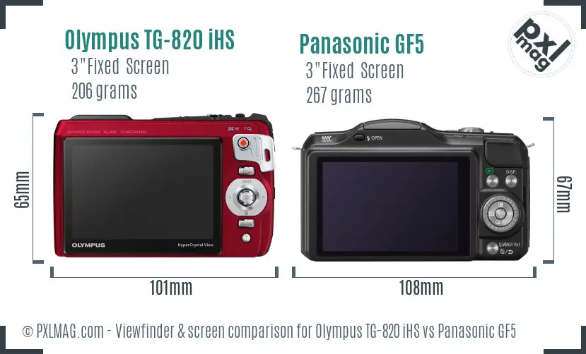 Olympus TG-820 iHS vs Panasonic GF5 Screen and Viewfinder comparison