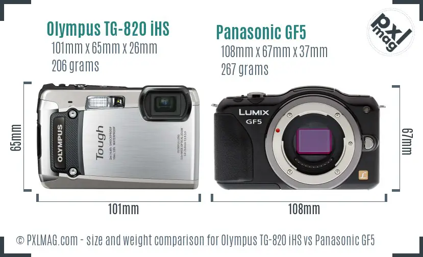 Olympus TG-820 iHS vs Panasonic GF5 size comparison