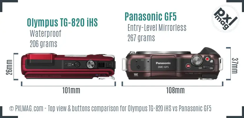 Olympus TG-820 iHS vs Panasonic GF5 top view buttons comparison