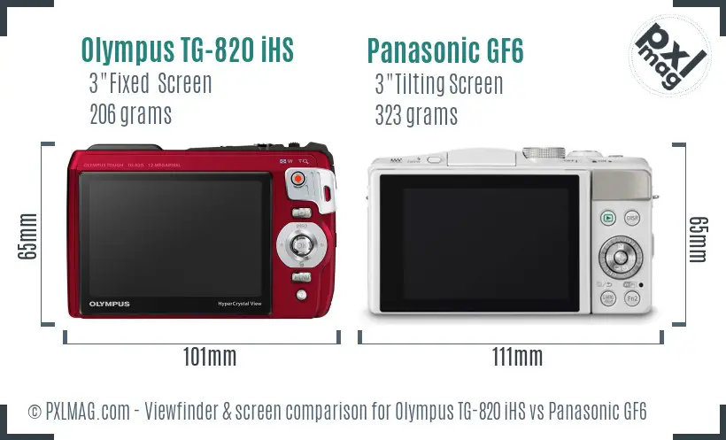 Olympus TG-820 iHS vs Panasonic GF6 Screen and Viewfinder comparison