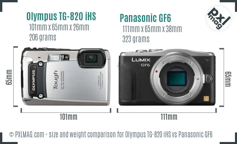 Olympus TG-820 iHS vs Panasonic GF6 size comparison