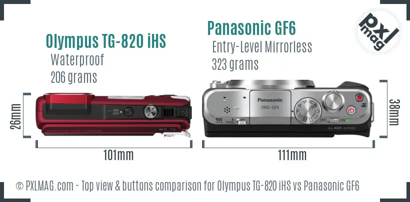 Olympus TG-820 iHS vs Panasonic GF6 top view buttons comparison