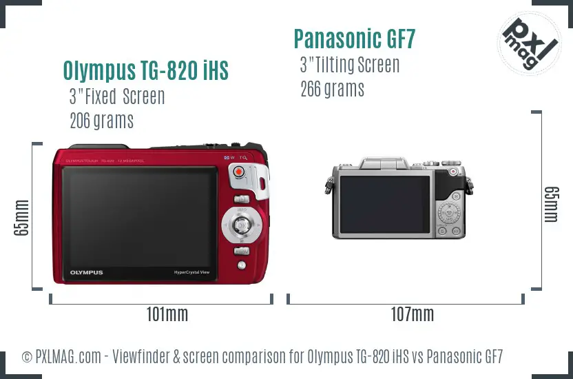 Olympus TG-820 iHS vs Panasonic GF7 Screen and Viewfinder comparison