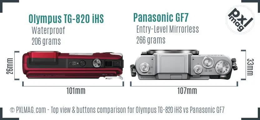 Olympus TG-820 iHS vs Panasonic GF7 top view buttons comparison