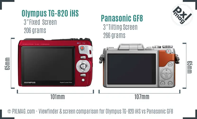 Olympus TG-820 iHS vs Panasonic GF8 Screen and Viewfinder comparison