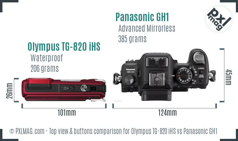Olympus TG-820 iHS vs Panasonic GH1 top view buttons comparison