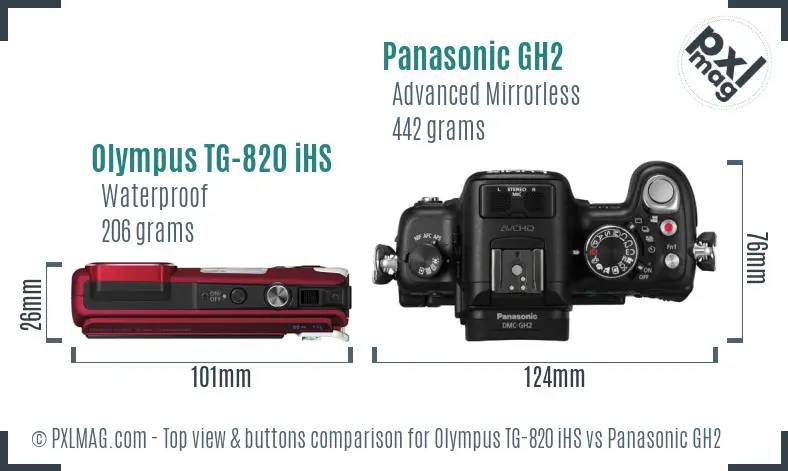 Olympus TG-820 iHS vs Panasonic GH2 top view buttons comparison