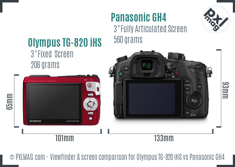 Olympus TG-820 iHS vs Panasonic GH4 Screen and Viewfinder comparison