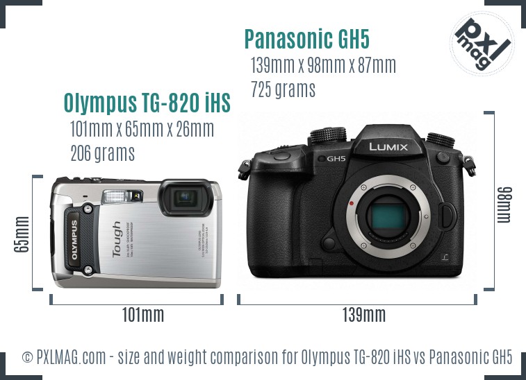 Olympus TG-820 iHS vs Panasonic GH5 size comparison Olympus TG-820 iHS vs Panasonic GH5 size comparison