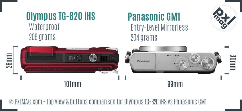 Olympus TG-820 iHS vs Panasonic GM1 top view buttons comparison