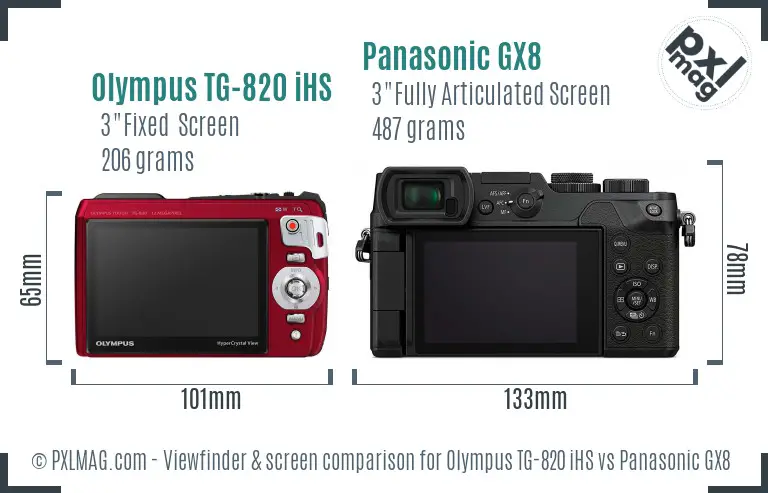 Olympus TG-820 iHS vs Panasonic GX8 Screen and Viewfinder comparison