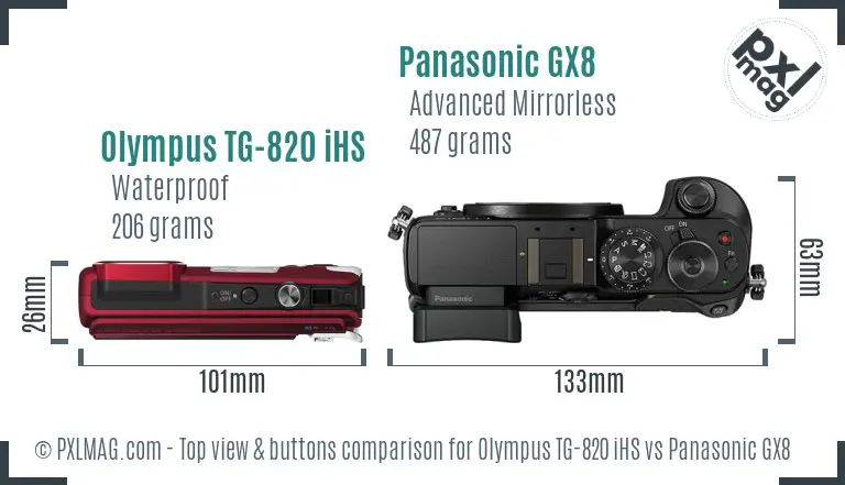 Olympus TG-820 iHS vs Panasonic GX8 top view buttons comparison