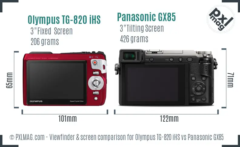 Olympus TG-820 iHS vs Panasonic GX85 Screen and Viewfinder comparison