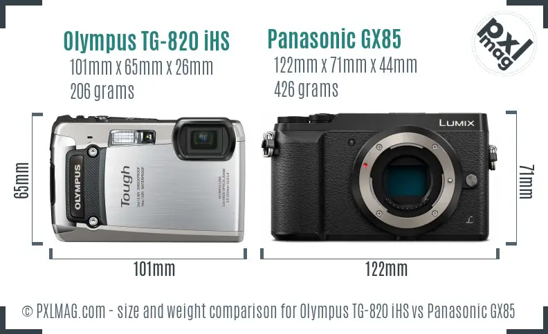 Olympus TG-820 iHS vs Panasonic GX85 size comparison