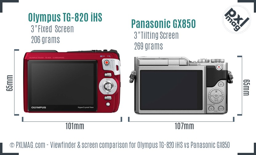 Olympus TG-820 iHS vs Panasonic GX850 Screen and Viewfinder comparison