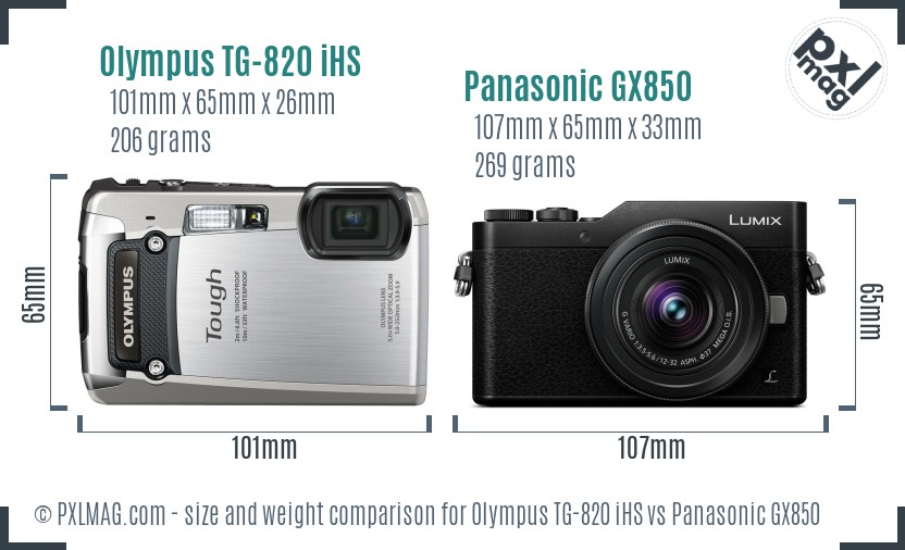 Olympus TG-820 iHS vs Panasonic GX850 size comparison