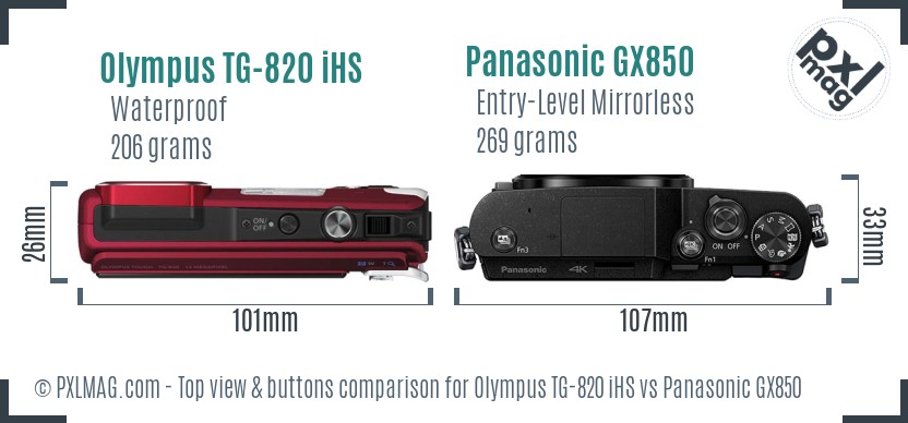 Olympus TG-820 iHS vs Panasonic GX850 top view buttons comparison