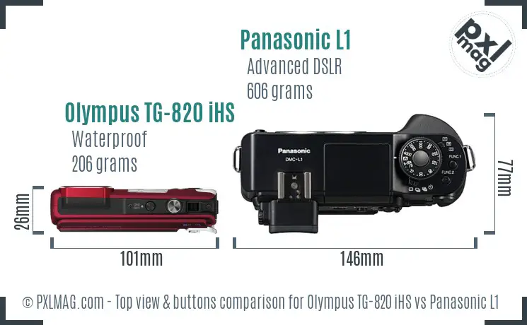 Olympus TG-820 iHS vs Panasonic L1 top view buttons comparison Olympus TG-820 iHS vs Panasonic L1 top view buttons comparison
