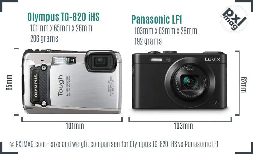 Olympus TG-820 iHS vs Panasonic LF1 size comparison