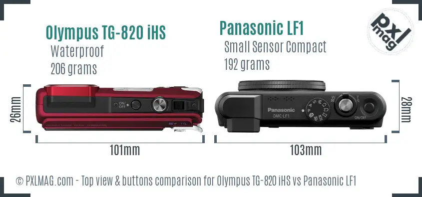 Olympus TG-820 iHS vs Panasonic LF1 top view buttons comparison