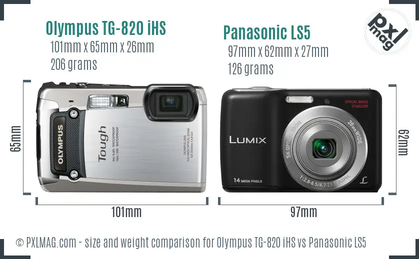 Olympus TG-820 iHS vs Panasonic LS5 size comparison