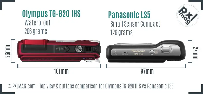 Olympus TG-820 iHS vs Panasonic LS5 top view buttons comparison