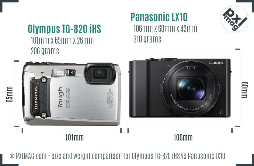 Olympus TG-820 iHS vs Panasonic LX10 size comparison