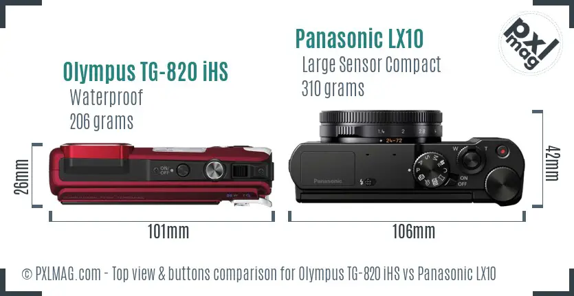 Olympus TG-820 iHS vs Panasonic LX10 top view buttons comparison