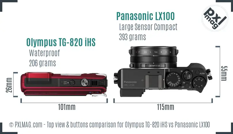 Olympus TG-820 iHS vs Panasonic LX100 top view buttons comparison