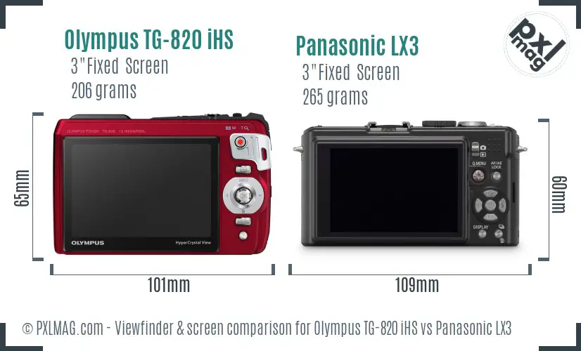 Olympus TG-820 iHS vs Panasonic LX3 Screen and Viewfinder comparison