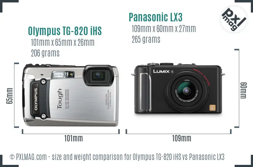 Olympus TG-820 iHS vs Panasonic LX3 size comparison