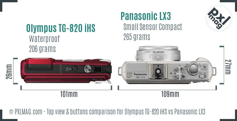 Olympus TG-820 iHS vs Panasonic LX3 top view buttons comparison