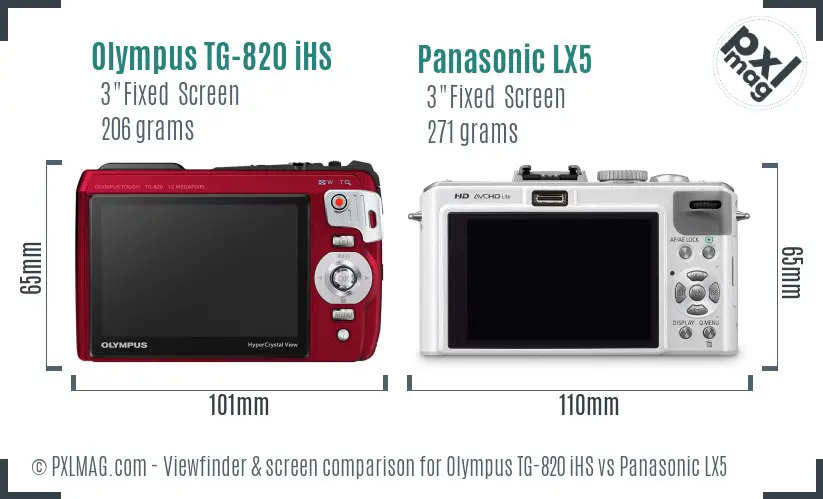 Olympus TG-820 iHS vs Panasonic LX5 Screen and Viewfinder comparison