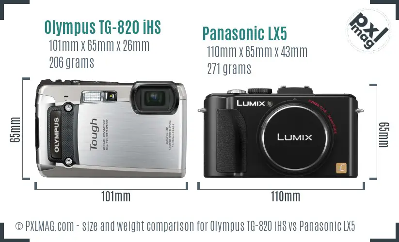 Olympus TG-820 iHS vs Panasonic LX5 size comparison