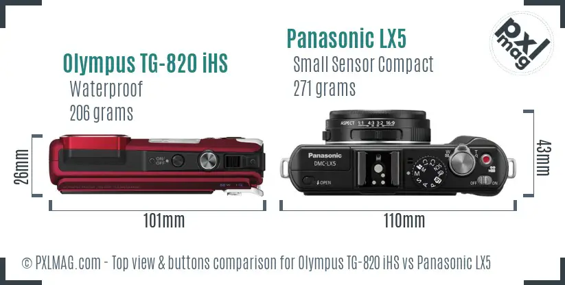 Olympus TG-820 iHS vs Panasonic LX5 top view buttons comparison