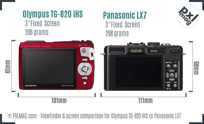 Olympus TG-820 iHS vs Panasonic LX7 Screen and Viewfinder comparison