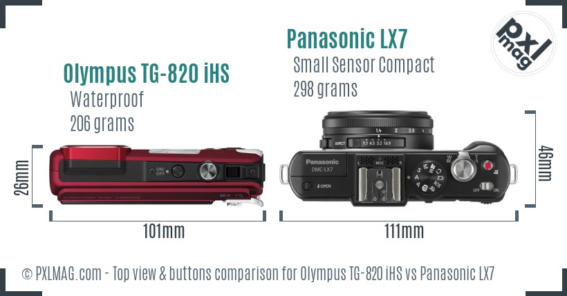 Olympus TG-820 iHS vs Panasonic LX7 top view buttons comparison