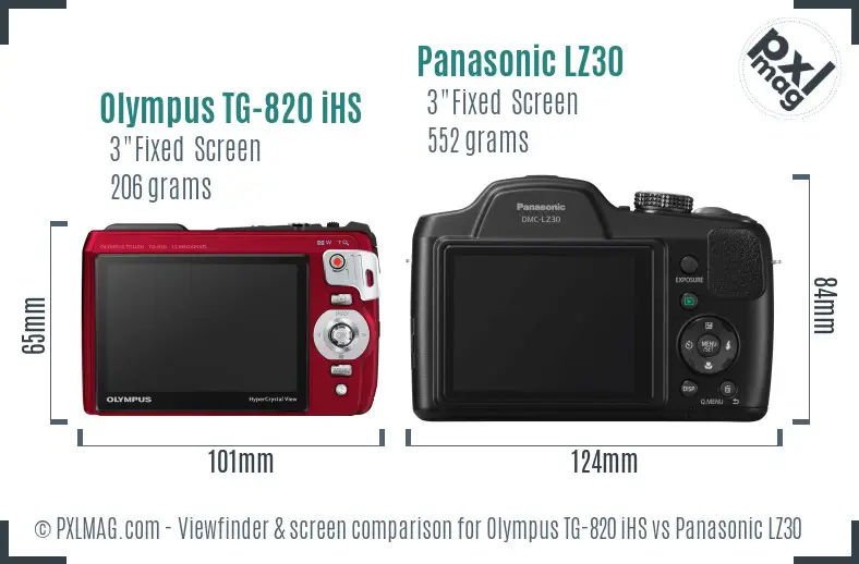 Olympus TG-820 iHS vs Panasonic LZ30 Screen and Viewfinder comparison